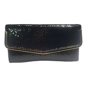 Black Metal Mesh-Metal Gold Tone Metal Trim Evening Shoulder Purse or Clutch